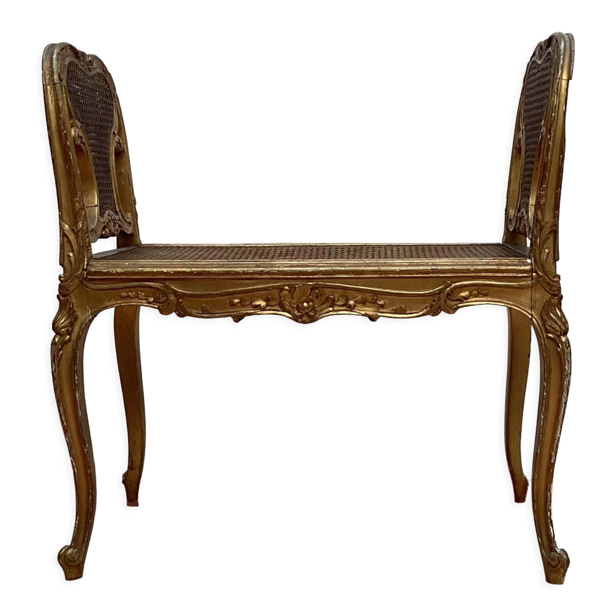 Bench in gilded wood seated in canning dimension: height -71cm- width -66cm-