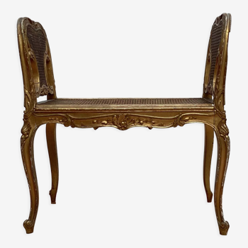 Bench in gilded wood seated in canning dimension: height -71cm- width -66cm-