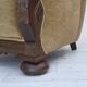 1960s, Danish armchair, original green furniture velour, carved oak wood.
