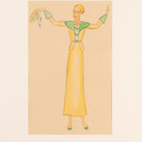 Art déco fashion illustration, gouache on paper, 93 x 52 cm