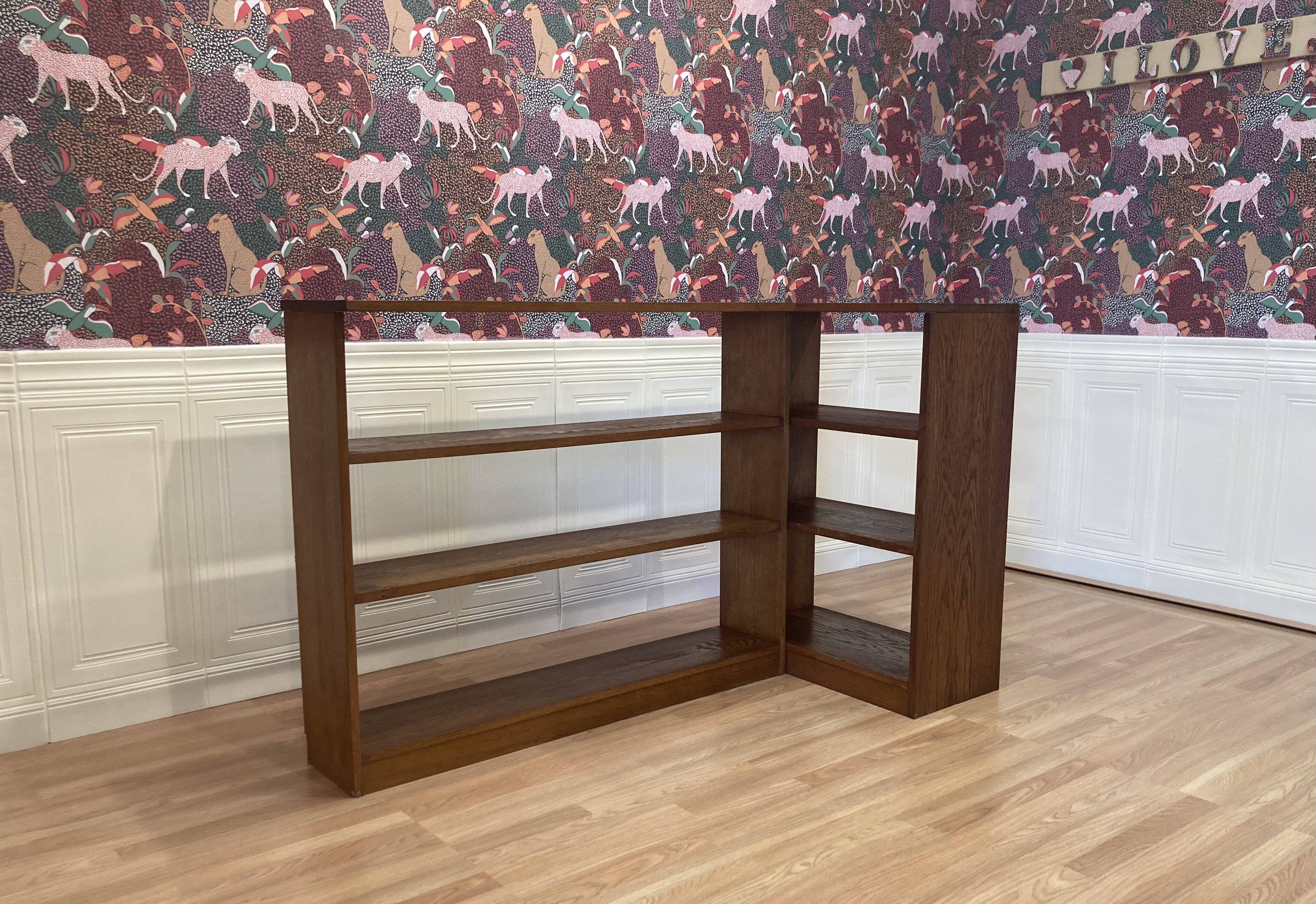 Large oak corner bookcase, 1950s design.