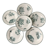 Lot de 6 assiettes plates terre de fer saint-amand modèle "cartels" xixème