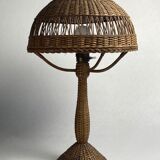 Art deco rattan wicker mushroom table lamp, ca 1930s