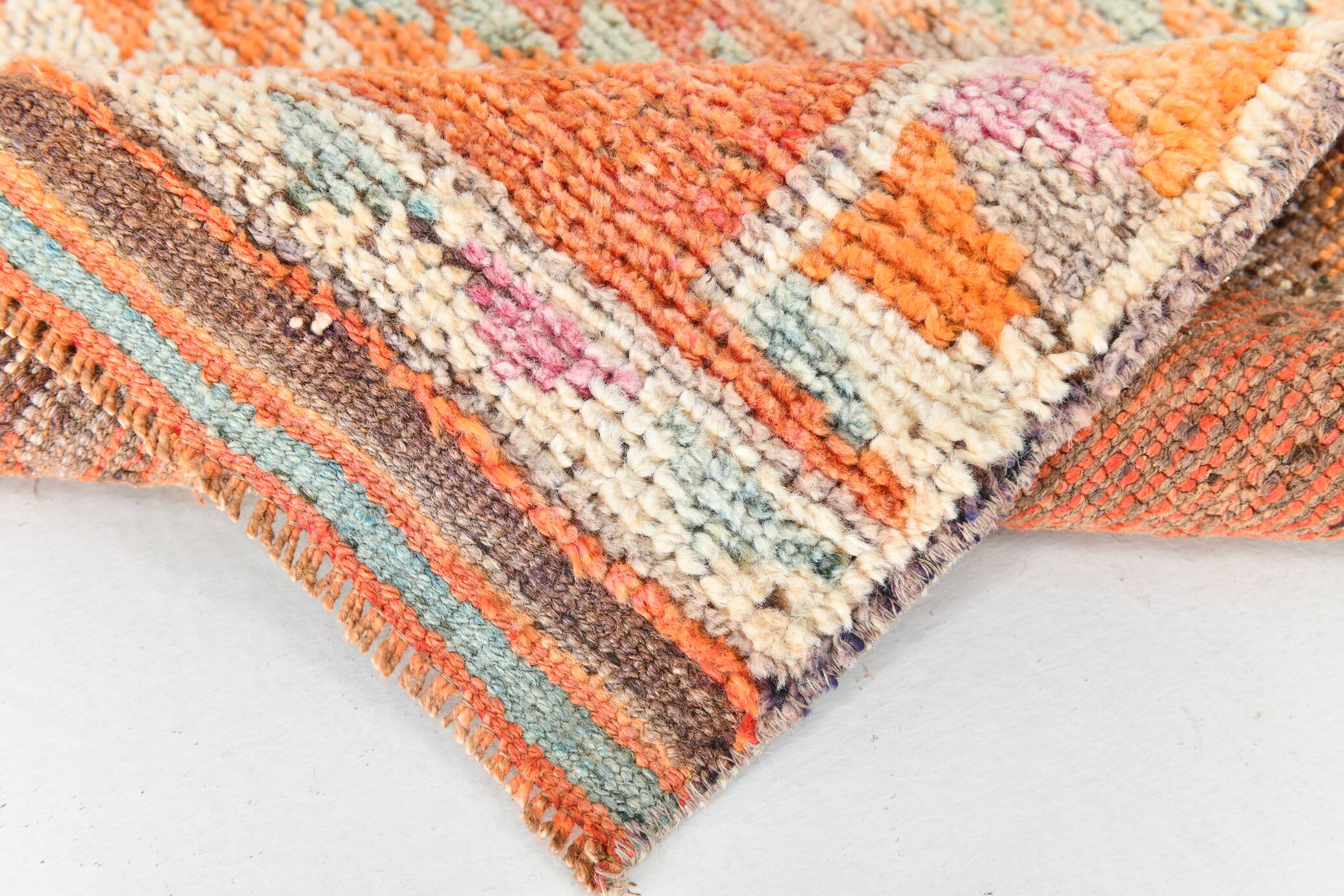 Tapis runner vintage orange à motifs géométriques faits main, 86x319Cm