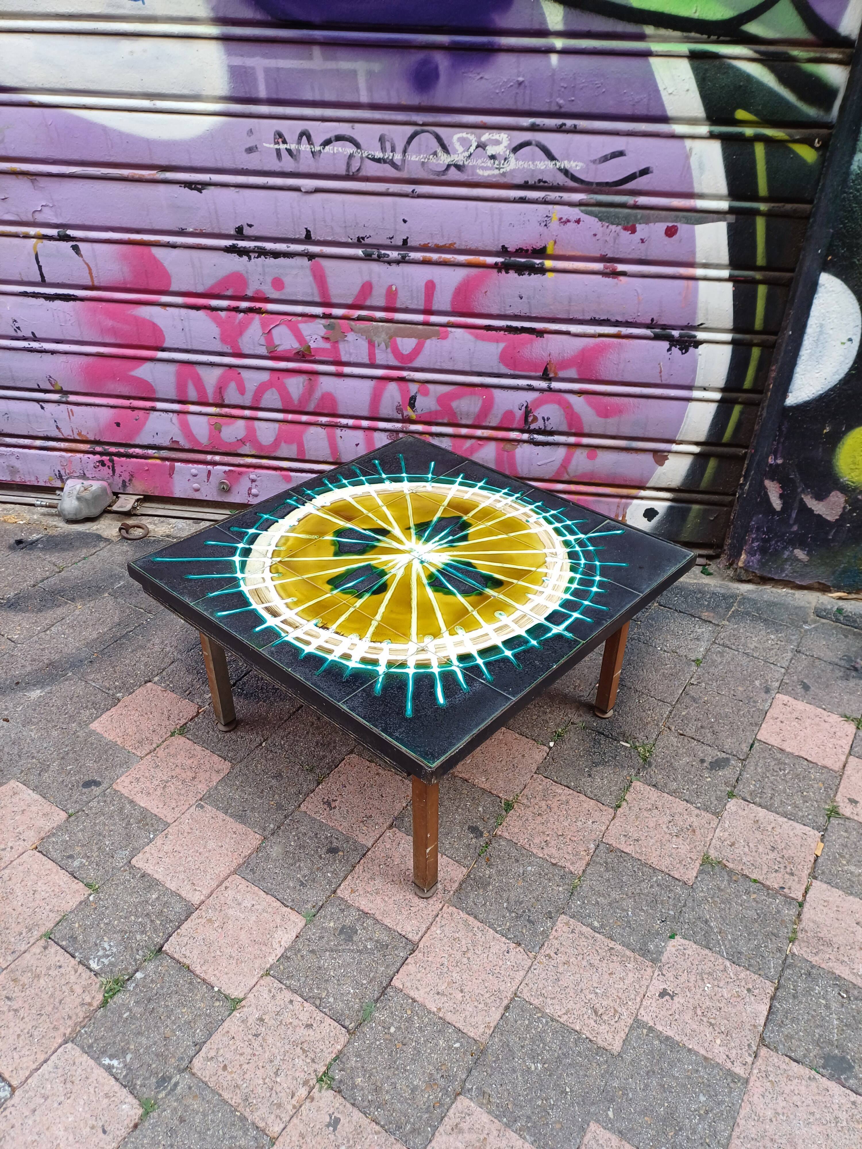 Vallauris style ceramic square coffee table