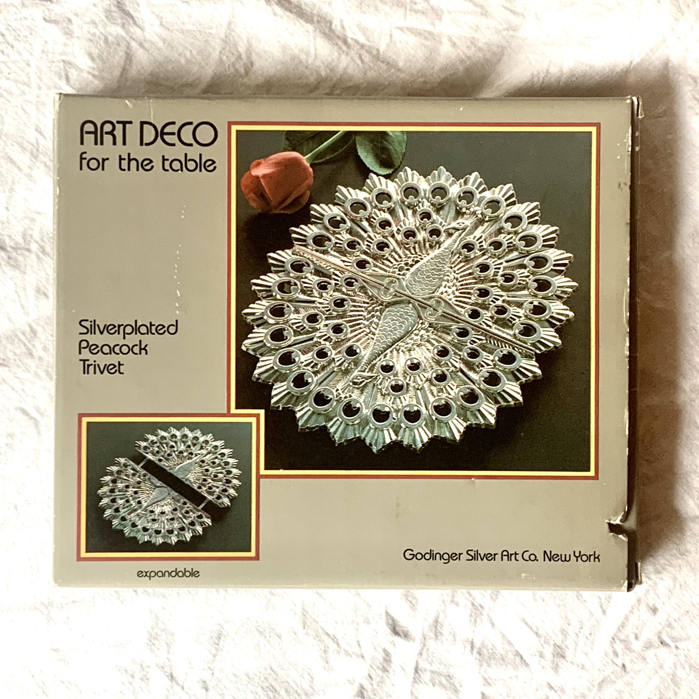 Antique Godinger silver plated metal trivet - peacock - made in Italy