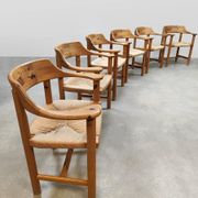 Vintage pine papercord dining chairs Rainer Daumiller