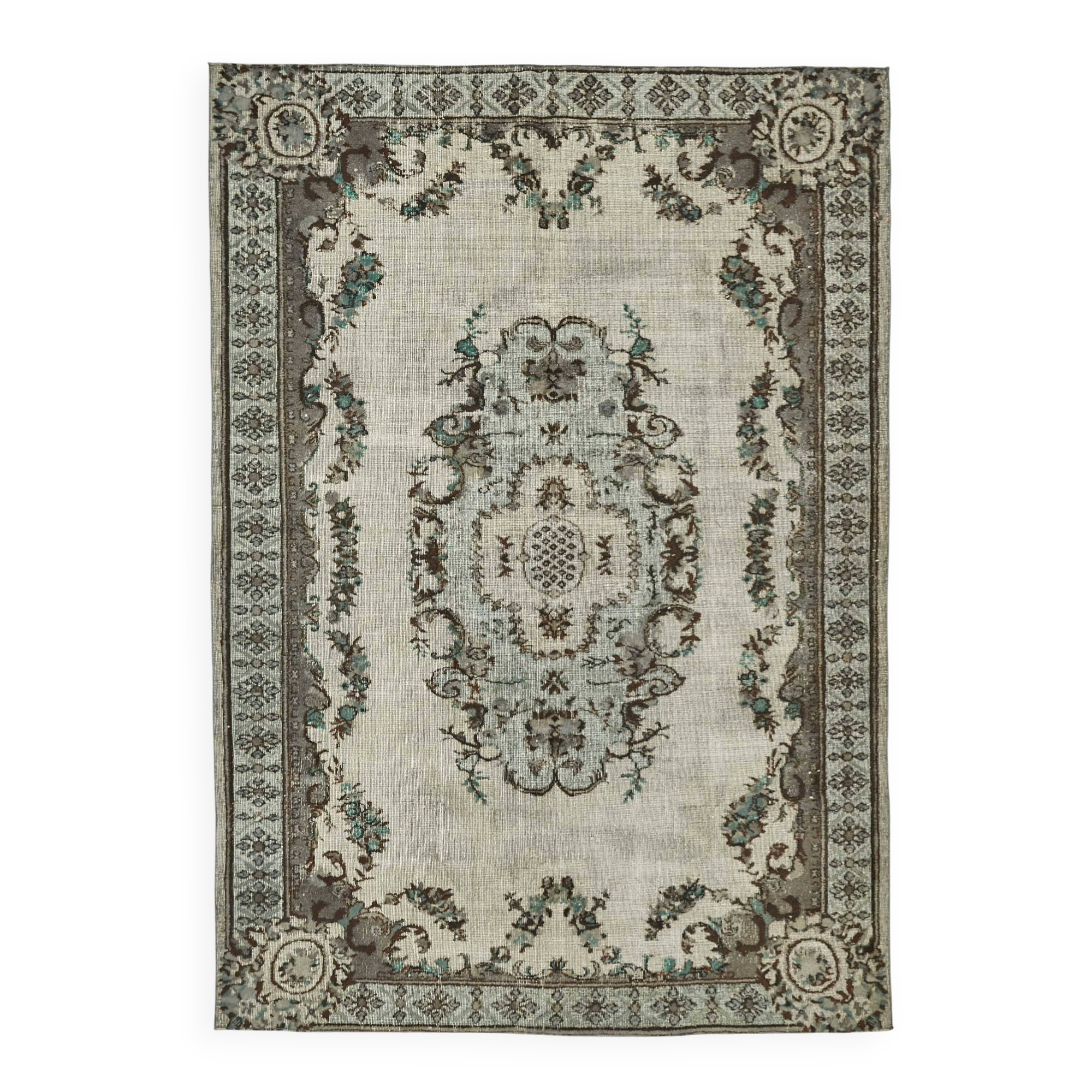 Overdyed Wool Vintage Handmade Carved Rug 169 cm x 288 cm