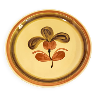 Gien round dish, Fuego model, vintage 1970s - Yellow, ochre, brown color.