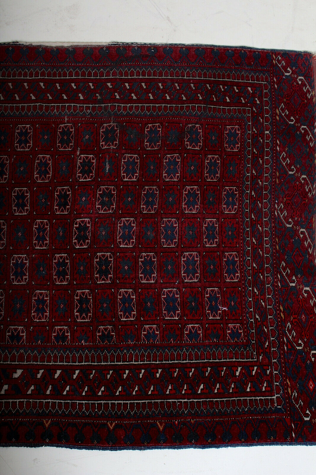 Tapis tekke afghan en laine à franges 215x103cm