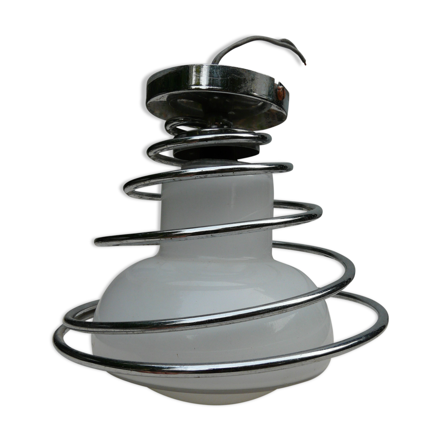 Ceiling light art deco metal chrome and opaline