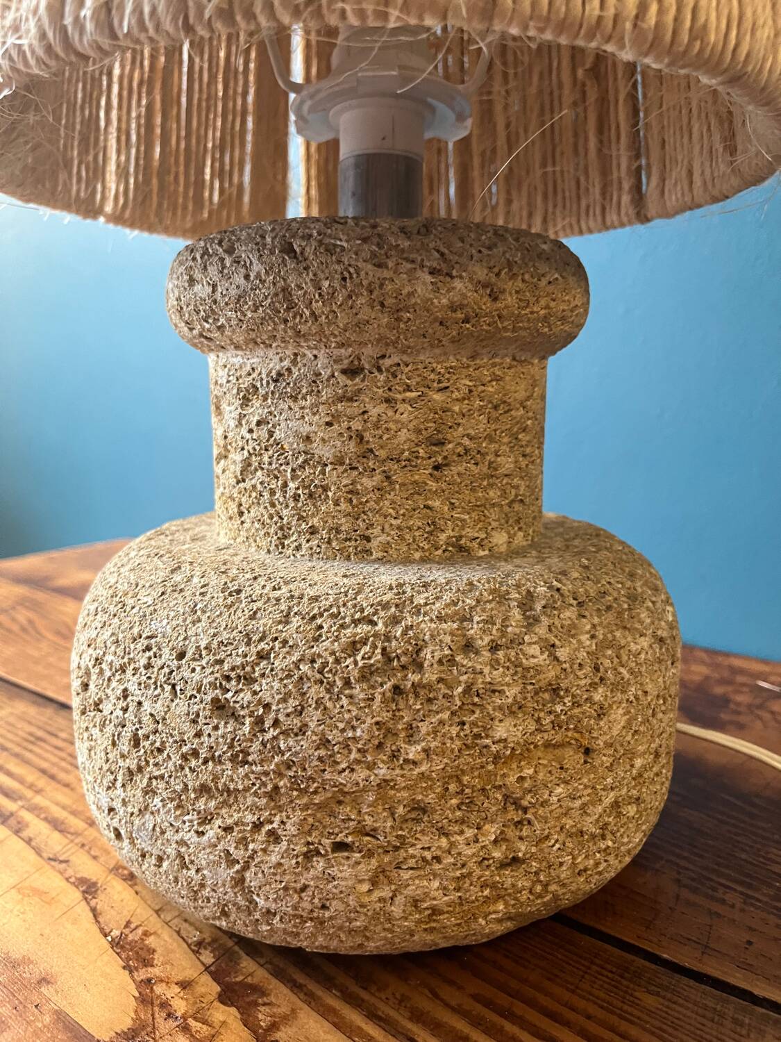 60s lamp in stone with artisanal rope shade