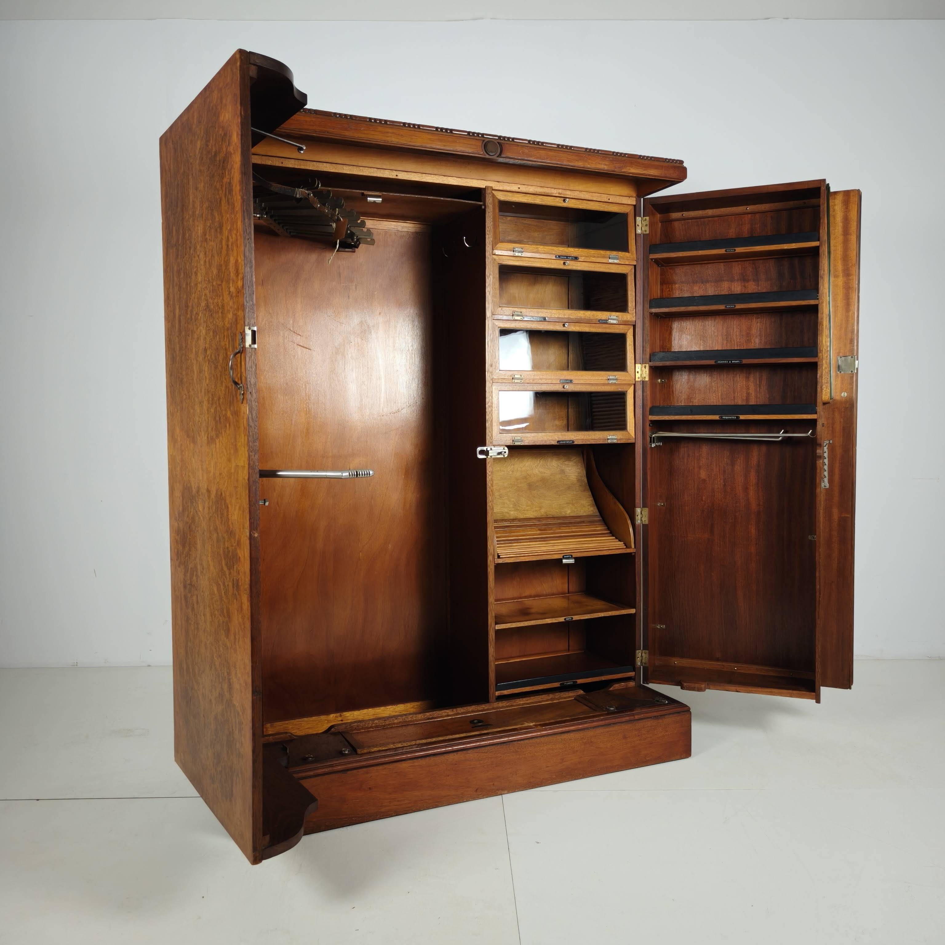English Art Deco Light Burr Walnut Compactom Gentleman's Wardrobe