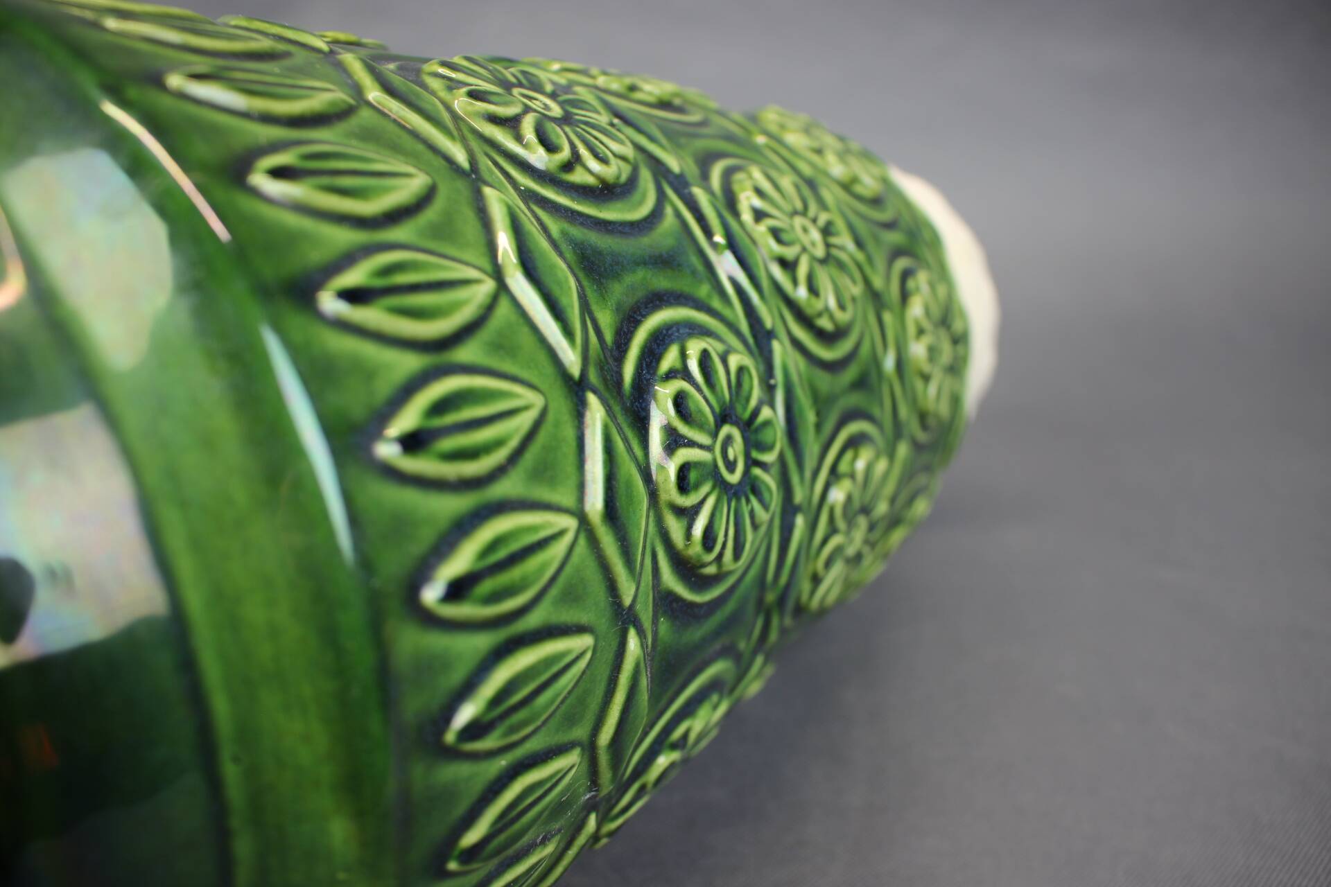 Large Mid-Century BAY Keramik Green Relief Vase, West Germany, 1970s