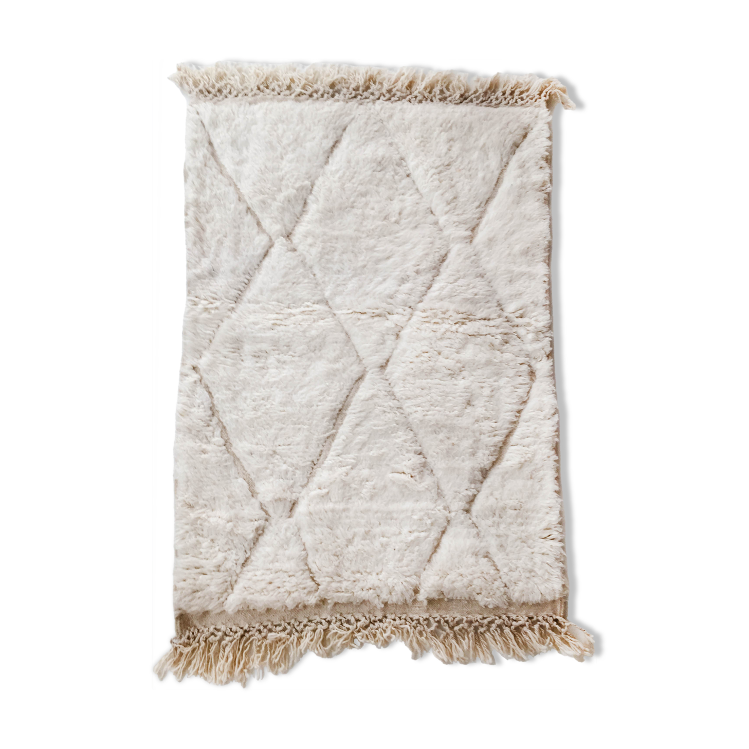 Moroccan Berber carpet blessed ouarain ecru plain with engraved diamonds 170x109cm