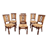 Victor Courtray (1896-1987), 6 chaises paillées "néo-basques" Art Déco années 1940 TBE