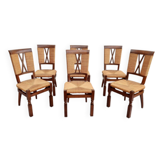 Victor Courtray (1896-1987), 6 “neo-Basque” straw chairs Art Deco 1940s TBE