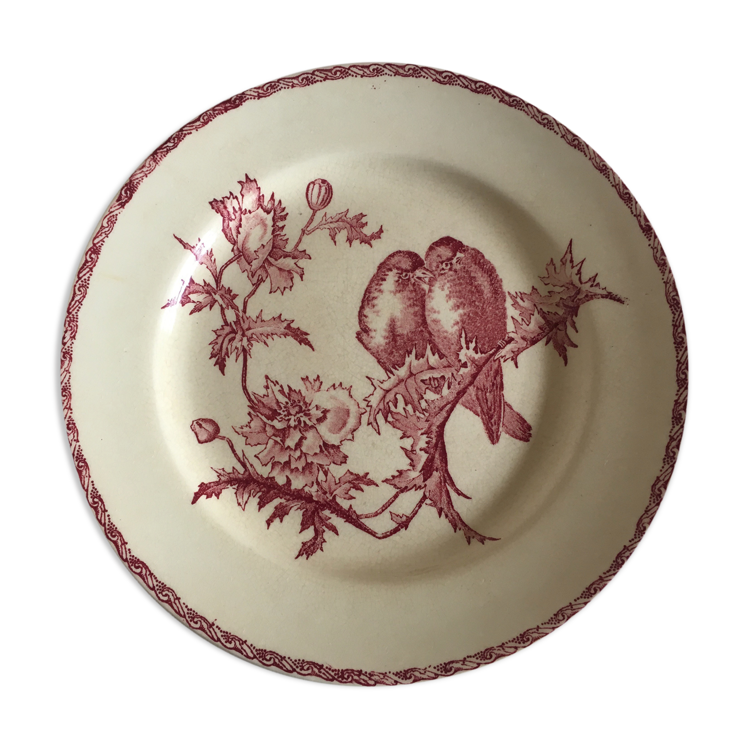 Set de 9 assiettes en faience 19e oiseaux Longwy