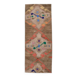 3x7 Vintage Brown & Pink Oriental Vintage Runner Rug, 82x210Cm