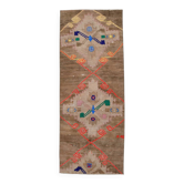 Tapis de couloir oriental vintage marron et rose 3x7, 82x210 cm