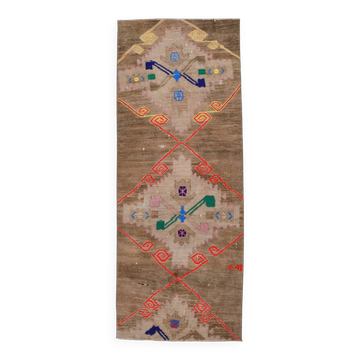 3x7 Vintage Brown & Pink Oriental Vintage Runner Rug, 82x210Cm