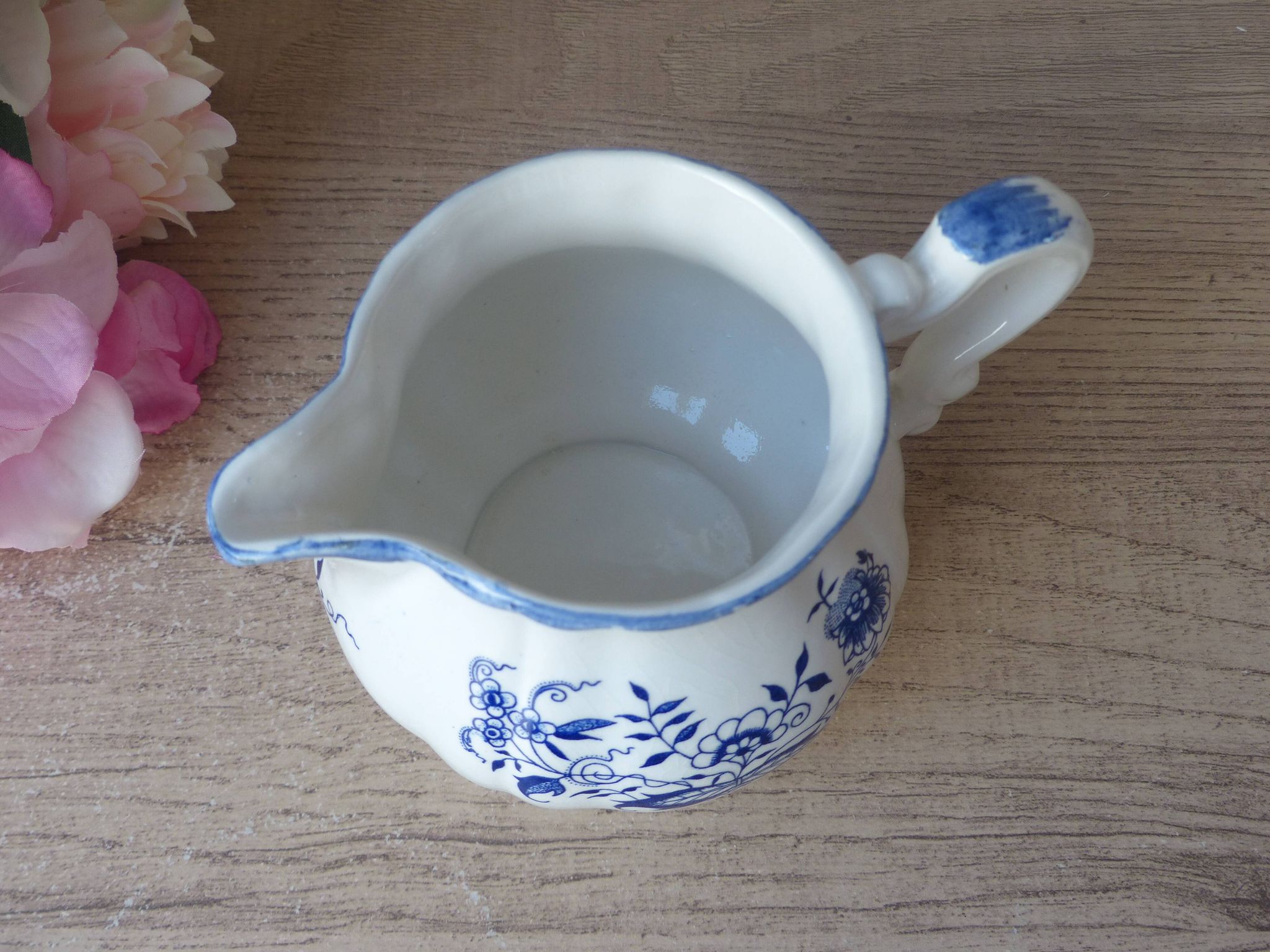 Old Milk Jug, Creamer, Pourer, Sarraguemines Lancaster Blue Flower Decor Vintage