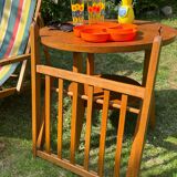 Transat/ chilienne vintage en bois avec repose-pieds — Années 60