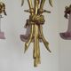 French Antique Late 1800s 3-Light Gilt Bronze Chandelier Art Glass Shades 5089