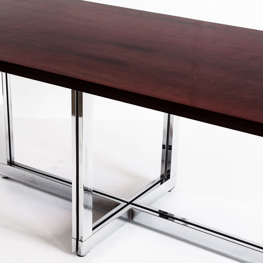 Table à manger vintage métal chromé et palissandre Espagne, années 70