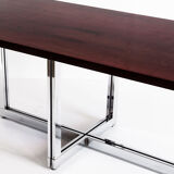 Table à manger vintage métal chromé et palissandre Espagne, années 70