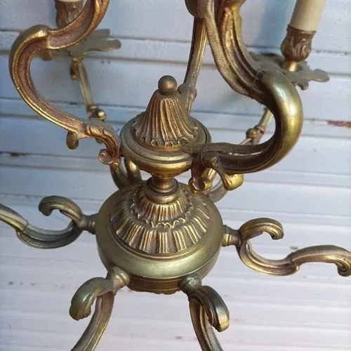 Antique cage chandelier in bronze, 6 lights, Louis XV style, in working condition, 4.8 kg.
