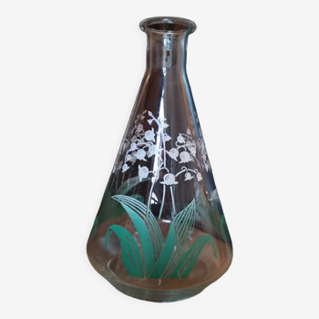 Vintage carafe screen-printed with lily of the valley flower pattern