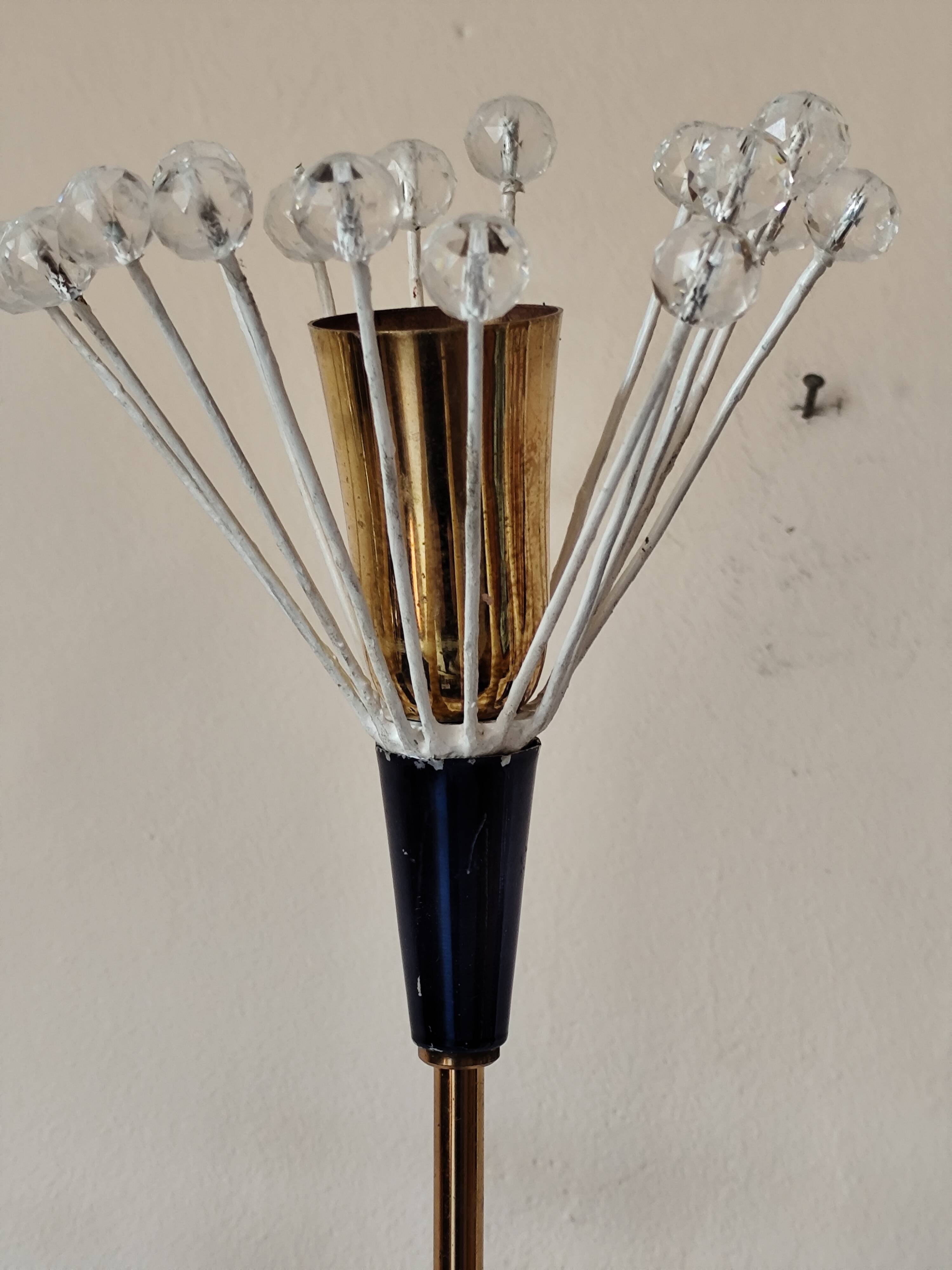 Wall lamp with 3 lights, brass and crystal balls, 1950s.