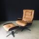 Set of Mid-Century Modern Leather Lounge Chair and Ottoman, Germany, 1960s