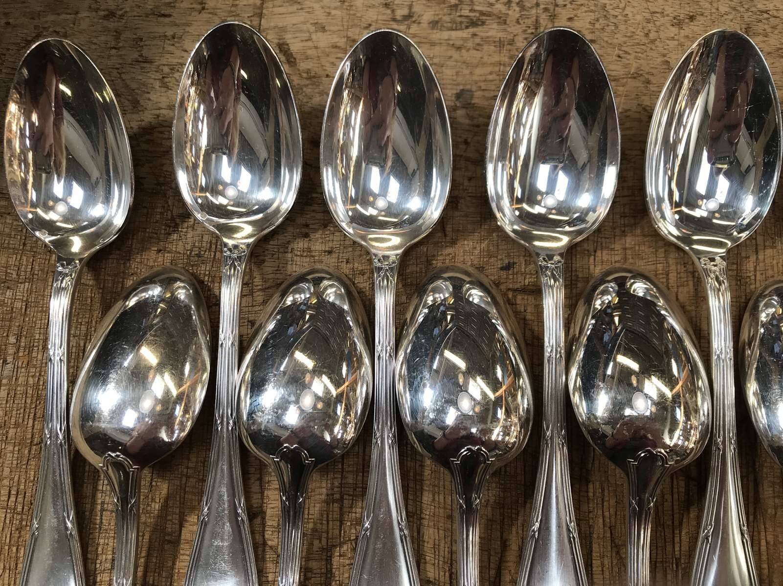 Set of 12 silver-plated soup spoons from Christofle, Rubans model