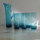 Vintage blue glass water service – carafe + 6 glasses