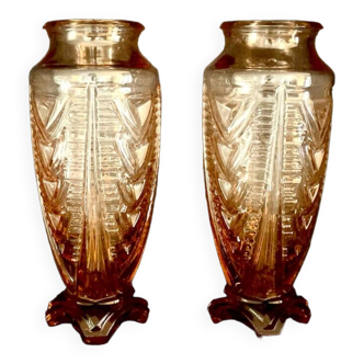 Pair of pink Art Deco vases