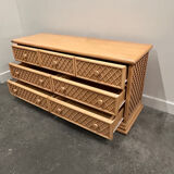Oak & faux rattan-front dresser - Chest of drawers by Maugrion for Roche Bobois