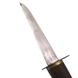 Fish knife and fork with a wooden and brass sheath sculpture.