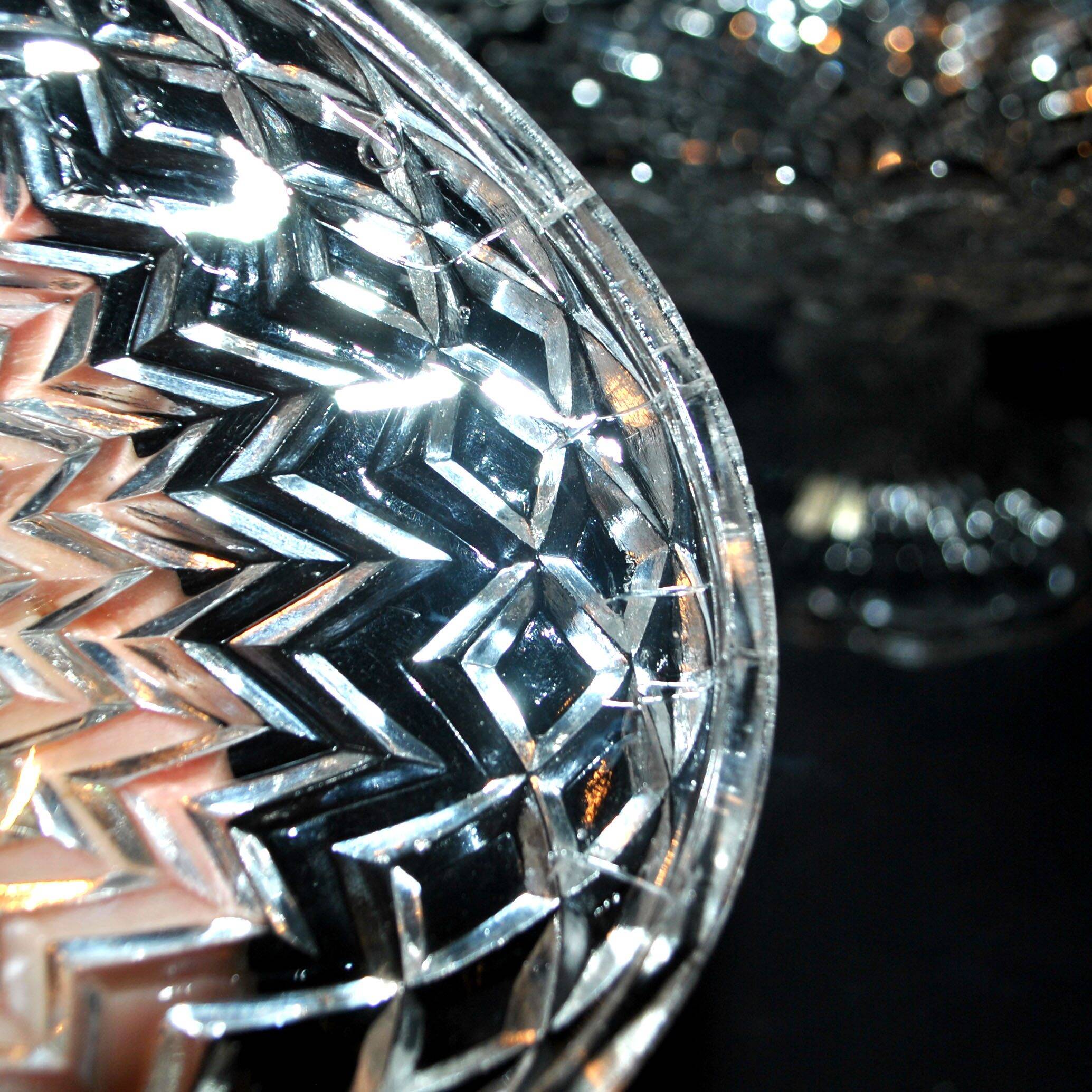 Large oval bonbonnière/dragee dish in molded crystal with diamond and pearl decoration, circa 1900