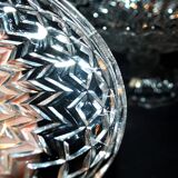 Large oval bonbonnière/dragee dish in molded crystal with diamond and pearl decoration, circa 1900