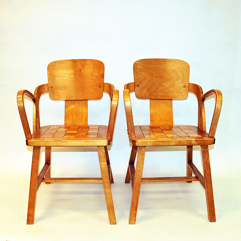 Pair of birch arm chairs by Per Aaslid Norway 1950s