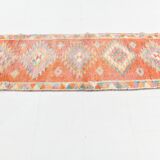 Tapis runner vintage orange à motifs géométriques faits main, 86x319Cm