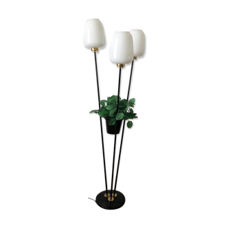 Italian 3-branch lamppost with opaline 1960
