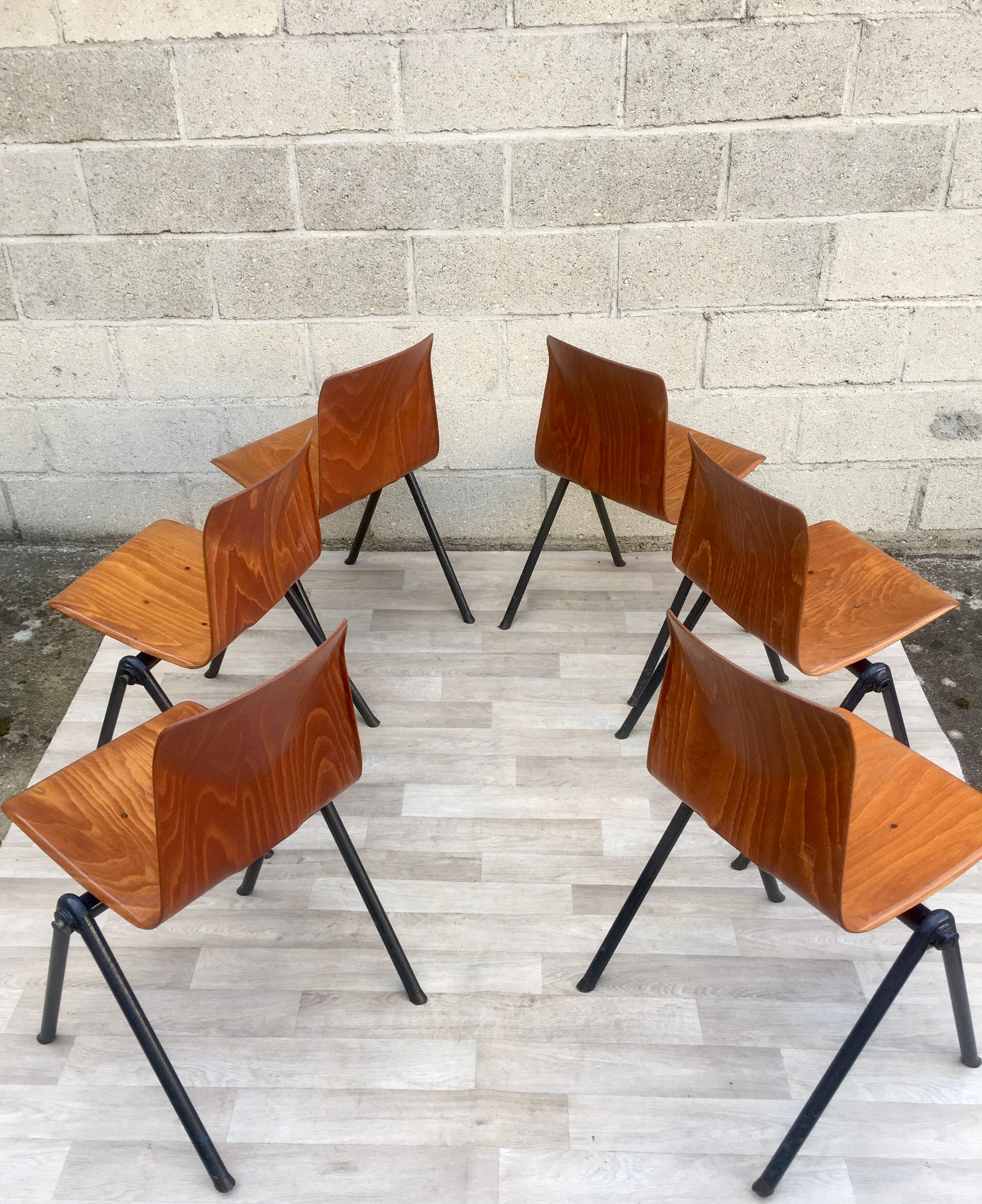 Set of 6 Galvanitas S30 industrial chairs