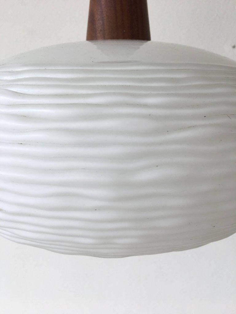 Suspension in frosted glass and teak by Louis Kalff for Philips, 1960 s