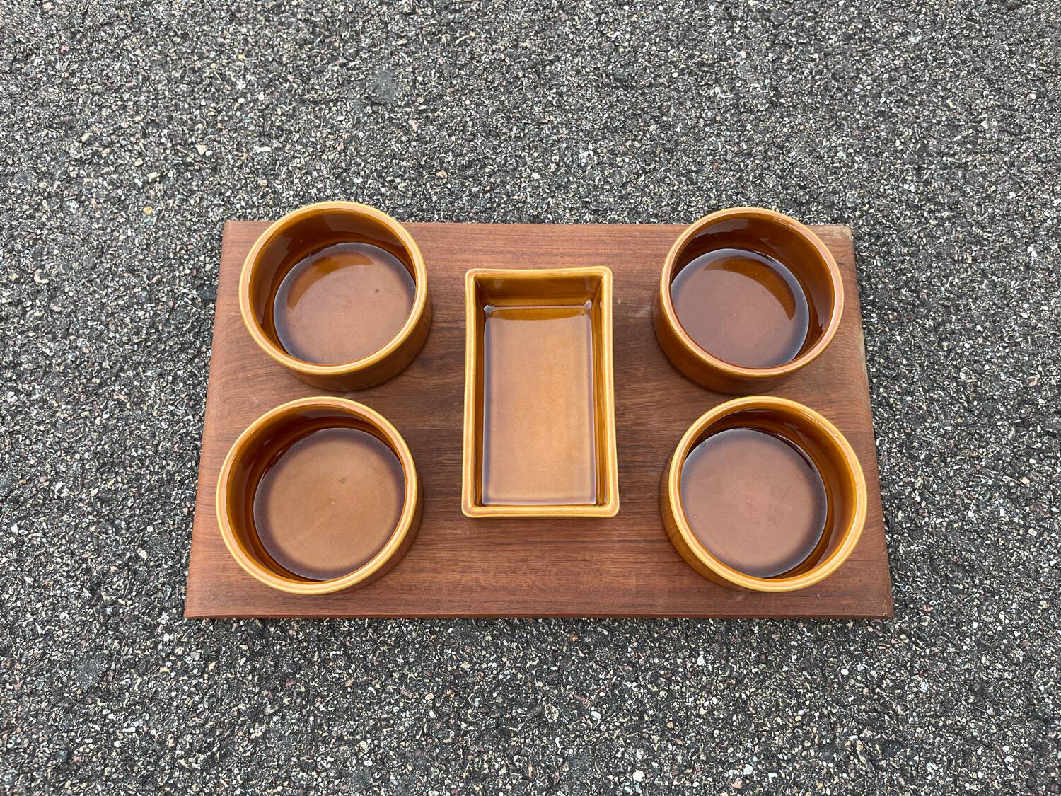 Vintage teak ceramic aperitif serving tray Stylform design