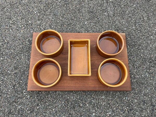 Plateau serviteur apéritif vintage teck céramique stylform design