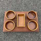 Vintage teak ceramic aperitif serving tray Stylform design