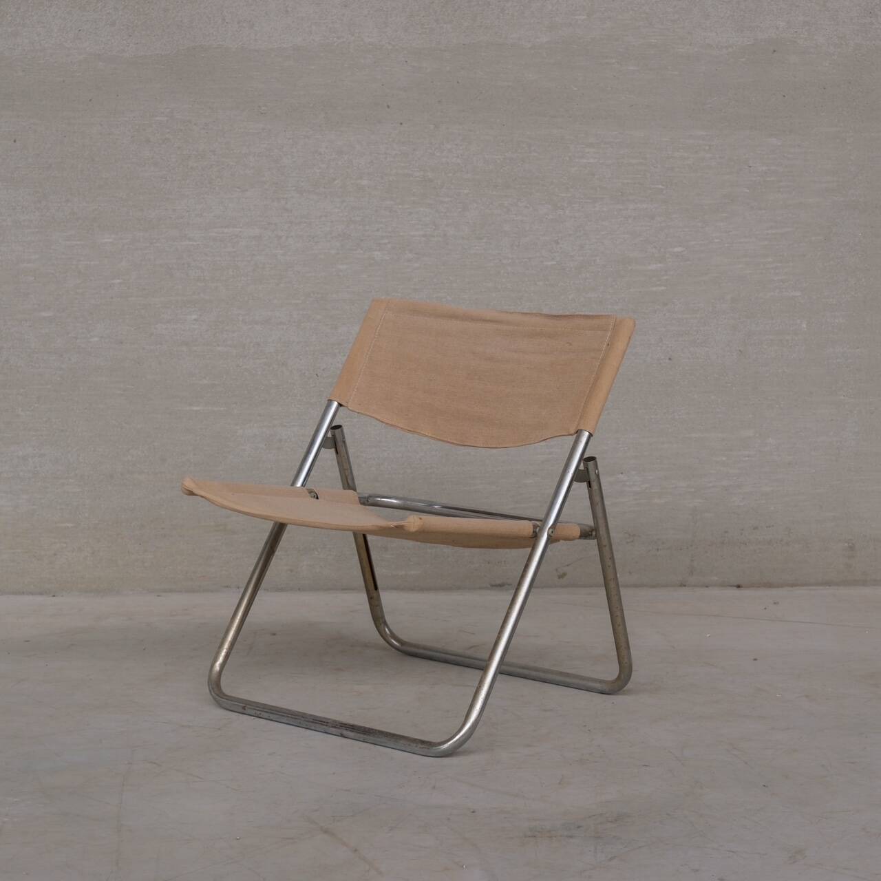 Niels Gammelgaard 'Cox' Folding Linen Mid-Century Chrome Lounge Chair